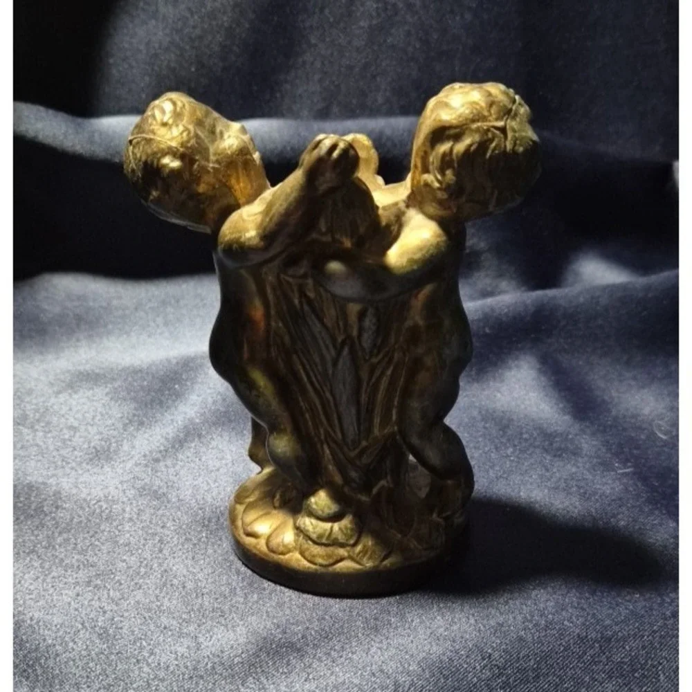 Vintage Lamp Based  Cherub Angel Ornate Cast Metal Silver Tone